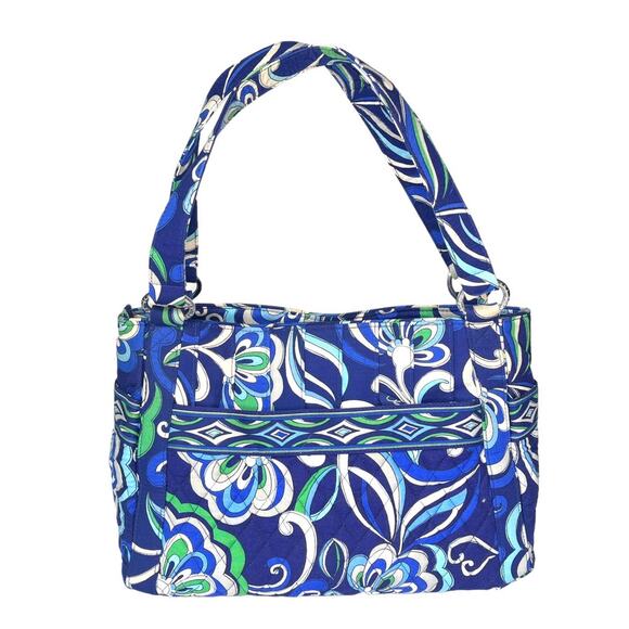 Vera Bradley Mediterranean SATCHEL HANDBAG Purse Blue White Green Floral Swirl - Picture 2 of 7